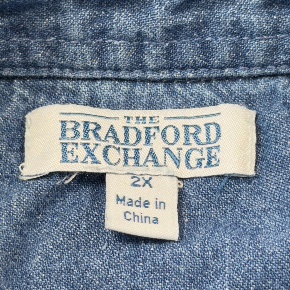 The Bradford Exchange Denim Shirt Womens 2X Blue Good Embroidered Cat Kitten - Picture 8 of 12